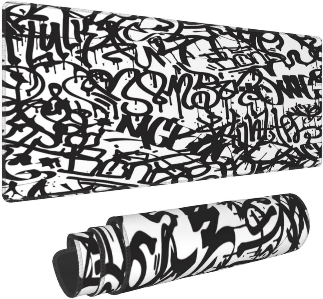 Large Mouse Pad XXL, Graffiti Tags Spray Letter Paint Gaming Mouse Pad, Big Desk Mat with Stitched Edges Mousepad for Gaming Keyboard Computer Laptop Office, 31.5'' X 12''