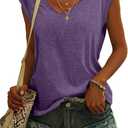 Womens Cap Sleeve T Shirts V Neck Casual Tops Oversized T-Shirt Summer Trendy Lightweight Loose Fit Basic Tees (Purple, L)