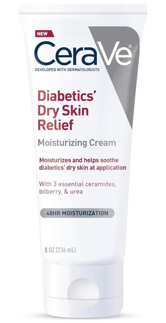 CeraVe Moisturizing Cream for Diabetics Dry Skin, Urea Cream with Bilberry for Face and Body, Fragrance Free & Paraben Free, 8 Ounce