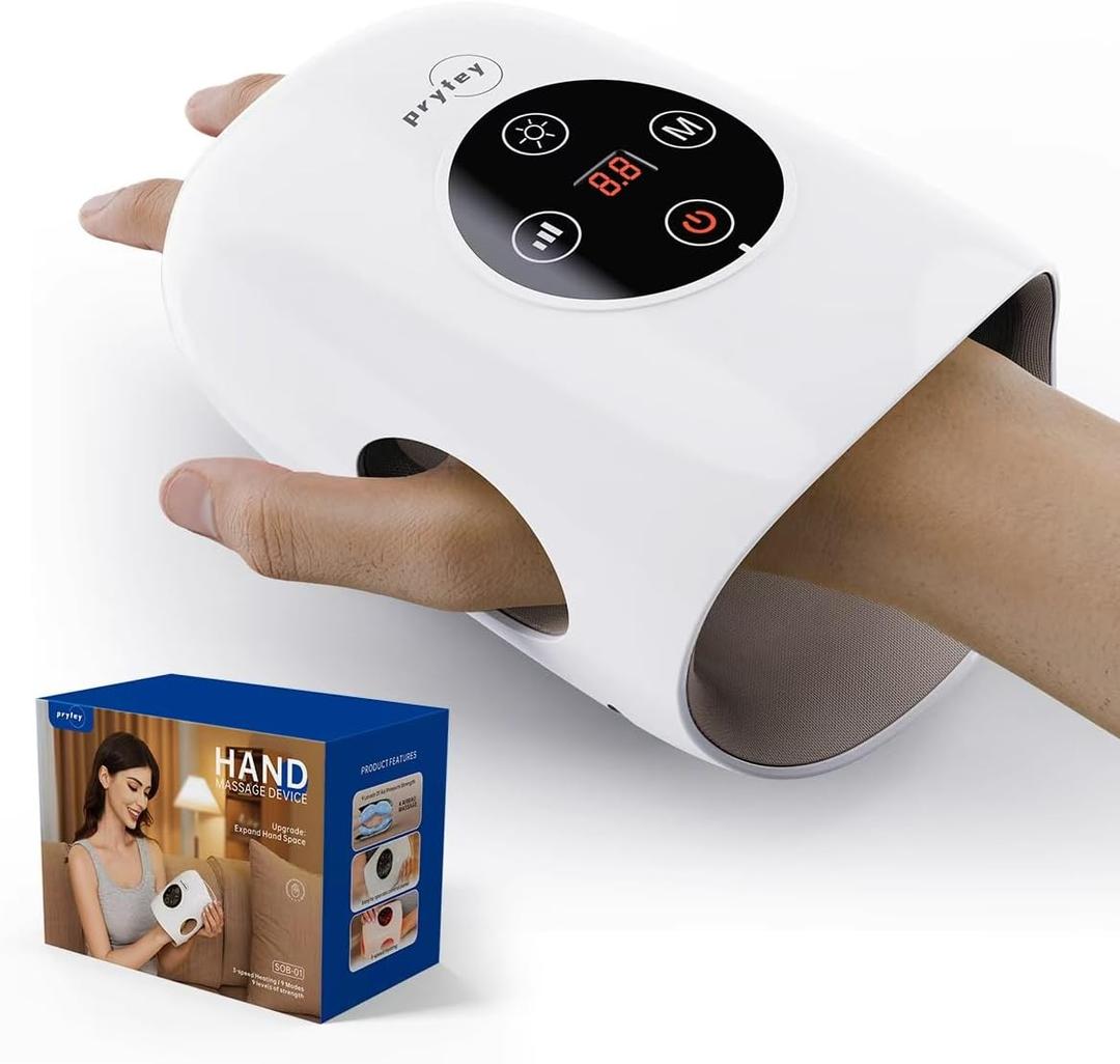 Hand Massager with Heat and Compression, Cordless Hand Massage for Arthritis Carpal Tunnel Relief, Finger Wrist Relaxation, 9 Modes 9 Intensities, Birthday Gifts for Women Mom, White