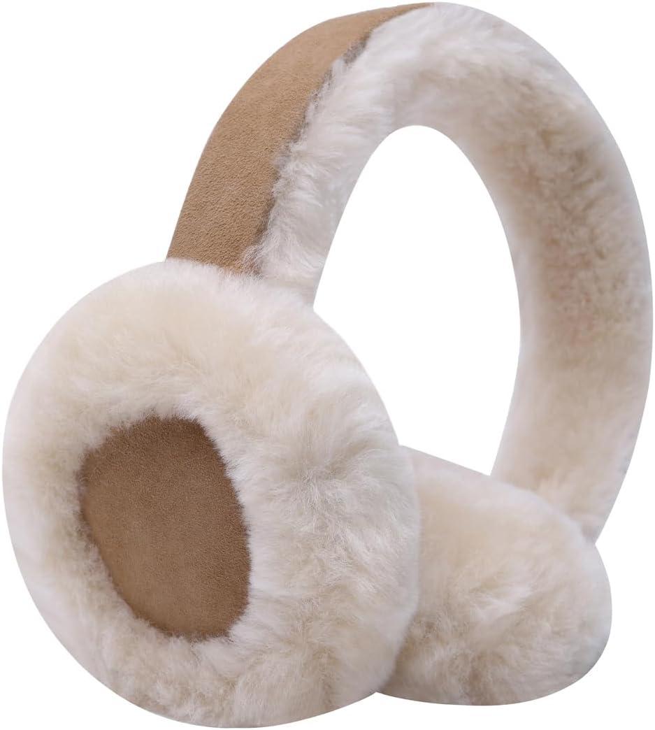 Harssidanzar Classic Winter Earmuffs for Men Women, Unisex Sheepskin Earmuffs, Foldable, Outdoor