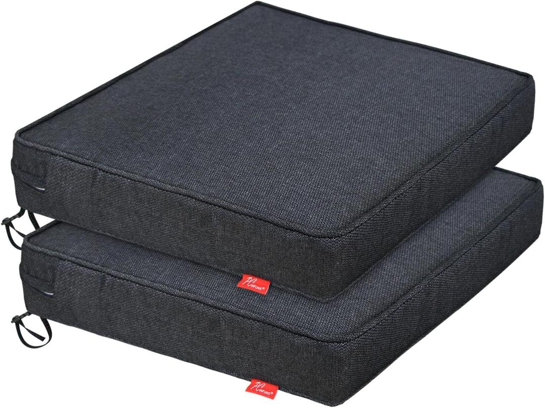 Pcinfuns Outdoor Chair Cushion 22 x 22 x 3 Inch Water Resistant & Fade Resistant Patio Furniture Cushions with Removable Cover and Adjustable Straps Set of 2,
 Light Gray