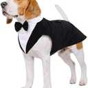 Kuoser Dog Tuxedo Dog Suit and Bandana Set, Dogs Tuxedo Wedding Party Suit, Doggy Prince Bow Tie Shirt Formal Pet Wedding Attire for Medium Dogs Golden Retriever Samo Bulldogs, Medium