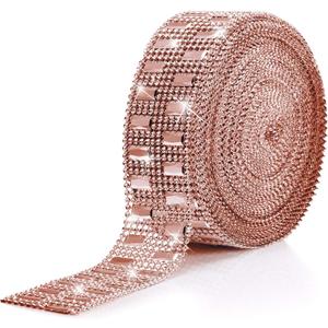WILLBOND 10 Yards Rhinestone Ribbon for Crafts Rhinestone Diamond Ribbon Bling Wrap Sparkling Rhinestones Chain Trim Craft Art for Christmas DIY Jewelry Wedding Cake Clothe Decor(2 Row,Rose Gold)