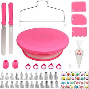 90 Pcs Cake Decorating Kit with Cake Turntable,Cake Leveler,24 Numbered Icing Piping Tips,2 Spatulas,3 Comb Scrapers,2 Couplers,5 Bag Ties and 50 Disposable Pastry Bags