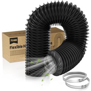 HG Power 3 Inch Duct Hose, 3" X 8FT Flexible Nylon Duct, Heavy Duty Hose Hose Air Ducting with 2 Clamps for HVAC, RV, Boat Blower, Bathroom Exhaust Black