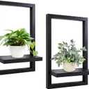 2 Pack Wall-Mounted Plant Shelf  Space Saving Indoor Black Wood Plant Stand for Home Decor, Succulents & Herbs Display