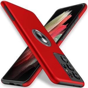JAME for Samsung Galaxy S21 Ultra Case, Slim Soft Bumper Protective Cover for Samsung S21 Ultra Case, with Invisible Ring Holder Kickstand Cover for Galaxy S21 Ultra, Red