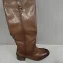 Knee High Boots for Women Chunky Heel Round Toe Leather Patent Boots Low Block Heel Tall Boots With Side Zipper (Size 8, Khaki)