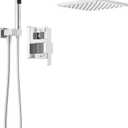 Delta Modern 14 Series Square Rain Shower System Faucet Set, Rainfall Chrome Shower Head and Handle Set, Valve Trim Kit, 10 Inch, Chrome 342701