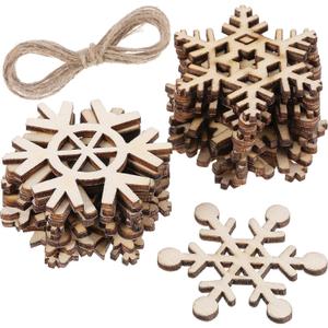 Hestya 50 Pieces Wooden Snowflake Crafts Ornaments Unfinished DIY Wood Snowflake Cutouts Christmas Tree Hanging Crafts Ornaments with Strings for DIY Christmas Decorations (10 cm,Natural Color)