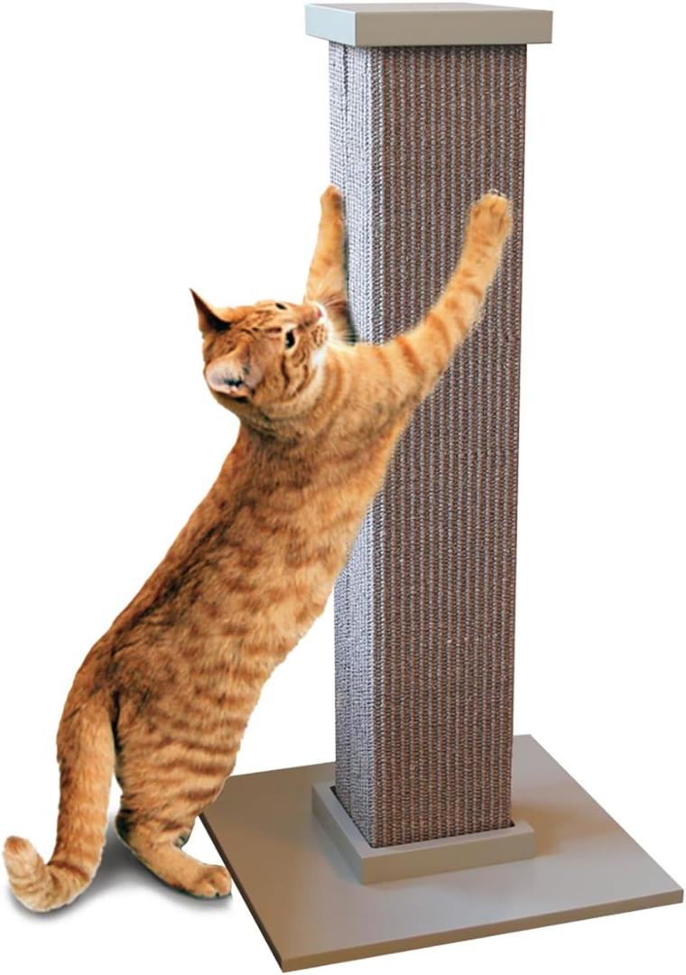 SmartCat Ultimate Scratching Post  Gray, Large 32 Inch Tower - Sisal Fiber, Simple Design - For All Cats