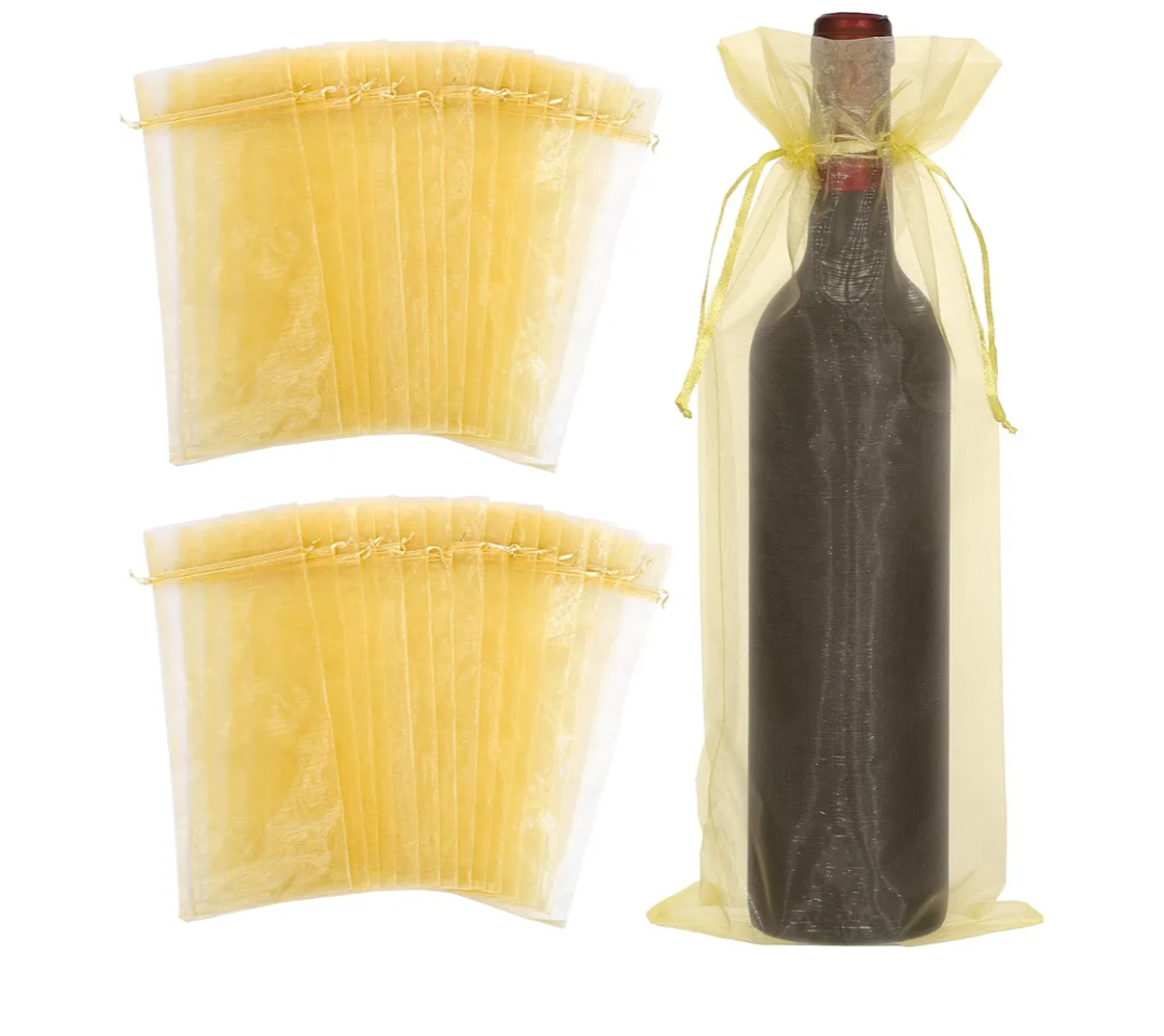 30Pcs Organza Wine Bags, Sheer Mesh Wine Bottle Gift Bags with Drawstring for Birthday Party Wedding Festival Gift (white)