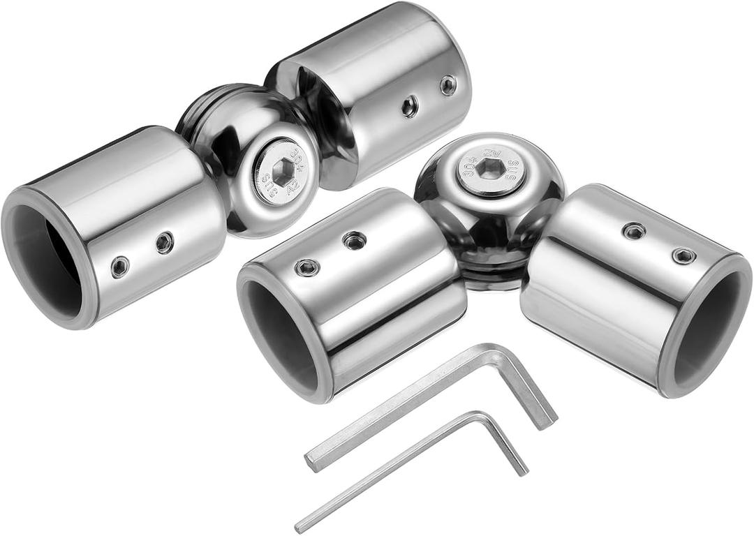 uxcell 2pcs Corner Curtain Rod Connector, Hinged Elbow Connector Curtain Rod Corner Connector with Hex Wrench for 1 Inch OD Bay Window Curtain Rods, Silver