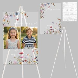 Novabright These Kids Are Getting Married with Adjustable Easel & DIY Stickers Wildflower Wedding Welcome Sign, 15.8"x23.6" Acrylic Yard Sign for Rehearsal Dinner, Bridal Shower & Wedding Decor
