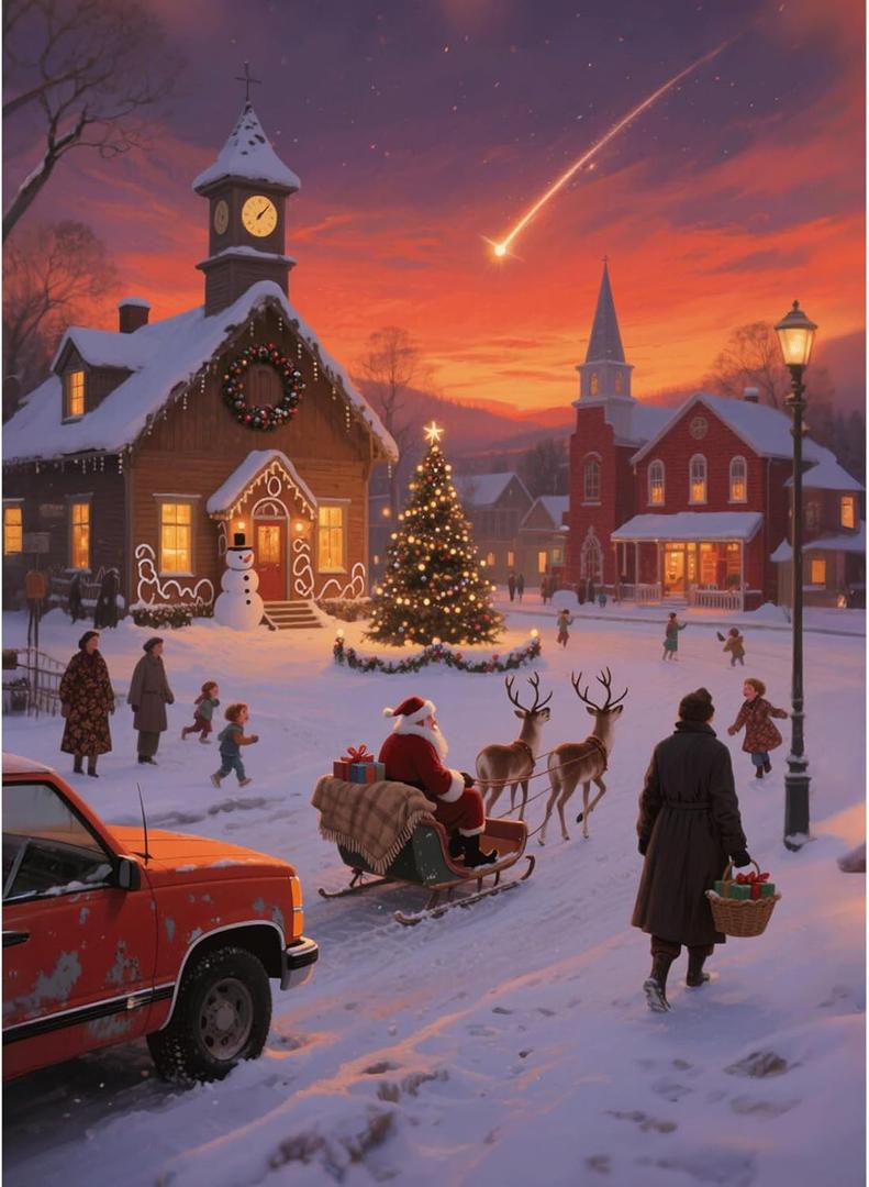 Christmas Puzzles for Adults 1000 Pieces - Christmas Eve Town Puzzle Theme Jigsaw Puzzle for Family & Teens