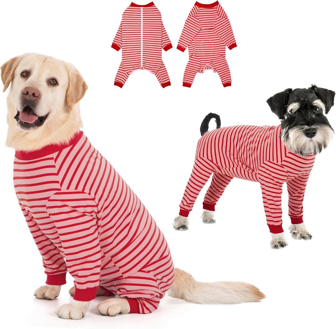 Yeapeeto Dog Onesie Surgery Recovery Suit for Large Medium Bodysuit Dogs Pajamas PJS Full Body for Shedding, Prevent Licking, Wound Protection, Cone Alternative (Red Pink, X-Large)