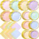 72 Pcs 24 Guests Pastel Plates and Napkins Party Supplies Pastel Scalloped Paper Plates Napkins Rainbow Disposable Tableware for Birthday Baby Shower Wedding Decorations, ONE SIZE