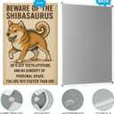 Vintage Dinosaur Shiba Inu Tin Sign, Fun Wall Art for Indoor and Outdoor Decor - Beware of Animals Decorative Metal Poster 12x8 Inch (Multicolor-9214)