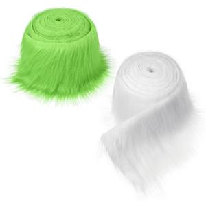 2 Pcs 3.94 * 70.87 Inch Faux Fur Fabric for Crafts Shaggy Plush Faux Fur Fabric White Faux Fur Green Craft for DIY Christmas Winter Gnome Beard Doll Costume Camera Floor Mats Decor