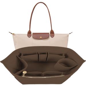 Lckaey Organizer Insert For Long Champ Le Pliage Purse Organizer Premium Felt 1012-25Coffee-S