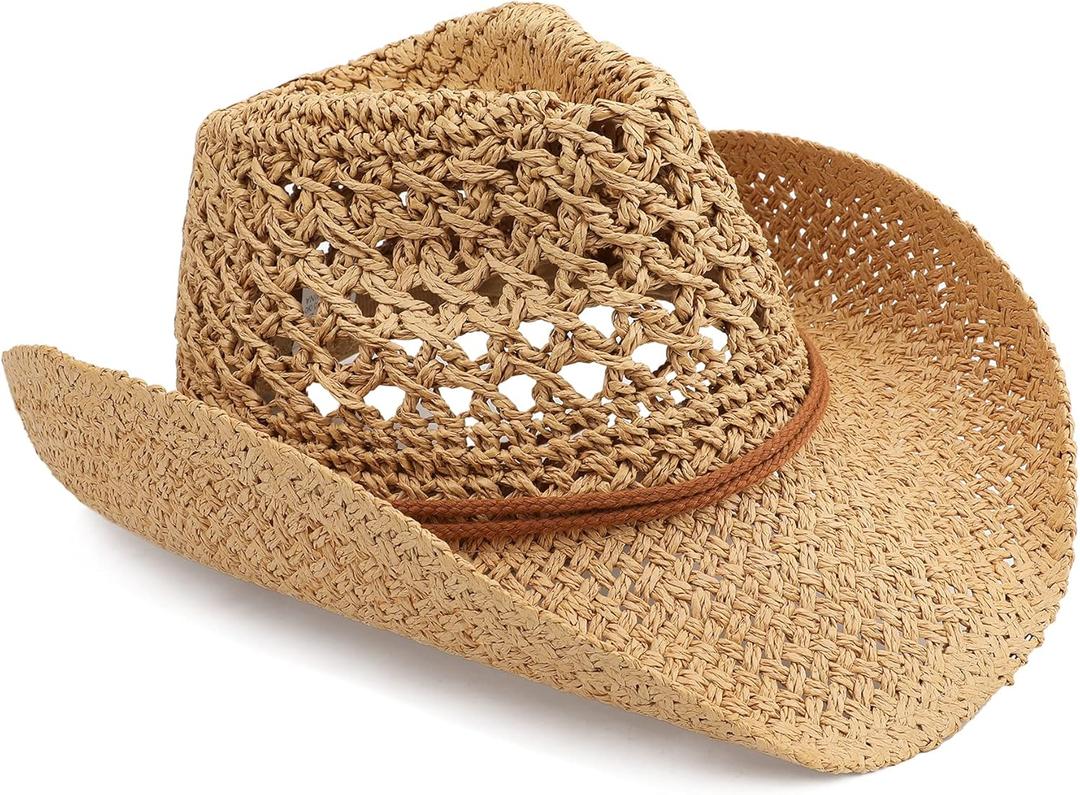 Adult Sun Straw Western Cowboy Hat (One Size, Khaki)