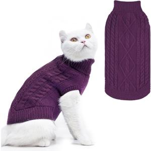 PUPTECK Winter Cat Sweater Coat - Soft Warm Cold Weather Clothes Knitwear for Kittens & Small Dogs Indoor Outdoor Wearing, Knitted Classic for Doggies Kitties Girls Boys, Purple, L