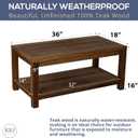 Teak Wood Coffee Table with Storage - Teak Oil Finished Indoor & Outdoor Furniture for Deck, Porch, Balcony, Living Room, Bedroom & Backyard (36" D x 18" W x 16" H)