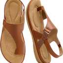Flat Sandals for Women Dressy: Comfortable Orthopedic Summer Sandal Adjustable Ankle Strap Ladies Casual Shoes Outdoor Walking (Brown)