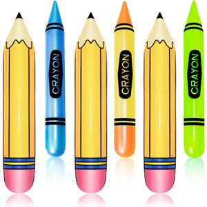 6 Pieces Inflatable Crayon Pencil Balloon Set Multicolor Back to School Party School Decoration for Classroom Playground Indoor Outdoor Birthday Party Decoration 