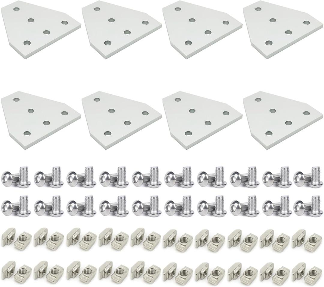 8 Sets 1010 Aluminum Extrusion T Slot Corner Bracket 10 25 Series Extruded Hardware T Shape Joint Plate with Nut Bolt for 10/10 1 Inch Black Aluminum Profile Connector Accessories