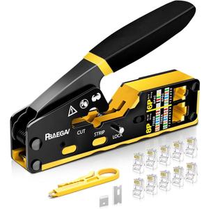 RJ45 Crimp Tool Pass Through Crimper RJ45 Crimping Tool Stripper Cutter Crimper for 8P RJ45 Cat5 Cat5e Cat6 6P RJ11/12 Telephone Connectors Network Enthernet Crimper kit (1)