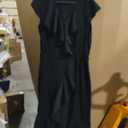 Women's Bubble Crepe Above The Knee Ruffle Guest of Wedding Shower Occasion Dress LG Black L