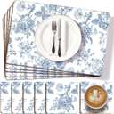 LemonRoad 6 Sets Blue and White Floral Cork Placemats 16x12 Inches Heat Cork Backed Placemat and 6 Coasters Retro Backing Table Mats Square Coasters for Rustic Kitchen Dinner Table Setting Supplies