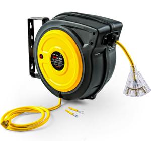 ReelWorks Extension Cord Reel Retractable 12AWG x 50' Foot 3C/SJTOW Glow Strip Cable and Lightup Triple Tap Connector Advanced Slow Retraction Technology (SRT)