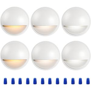 CLOUDY BAY [6 Pack] 3CCT Low Voltage LED Deck Lights Outdoor,2700K/3500K/5000K Selectable,Landscape Step Stair Railing Fence Light Wired,3W,12V-24V AC/DC Deck Lighting Fixtures,White