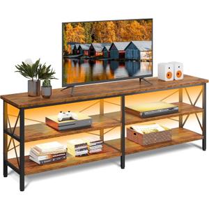 WLIVE TV Stand up to 70 Inch TV, 63" Entertainment Center with LED, TV Media Console with 3-Tier Storage Shelves for Living Room and Bedroom, Rustic Brown