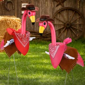 2 Set Western Cowboy Flamingo Outfits Cute Porch Flamingo Costume Plastic Cowboy Clothing Yard Ornaments Fit for 31 Inch Statue Outdoor Patio Lawn Garden Decor Statue Not Included