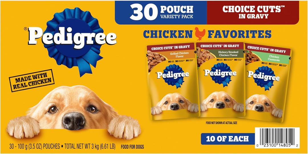 Pedigree Choice Cuts in Gravy Adult Soft Wet Dog Food 30-Count Variety Pack, 3.5 oz. Pouches (EXP 03/01/27)