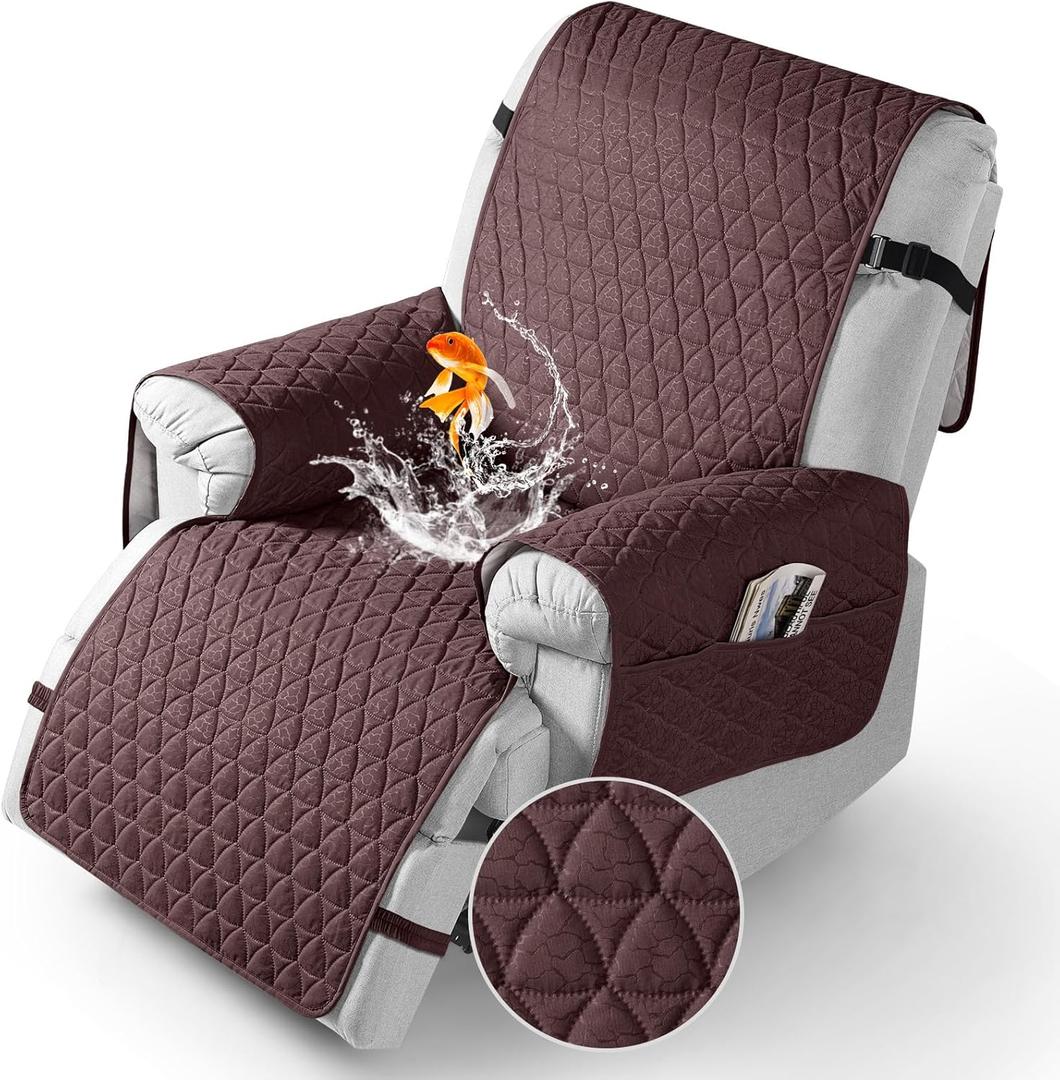 TAOCOCO 100% Waterproof Recliner Cover - Recliner Cover with Non-Slip Granule, Recliner Chair Covers with Elastic Band, Recliner Chair Covers for Reclining Chair(Coffee, Oversized-30'')