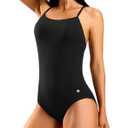 G Gradual Women's One Piece Athletic Swimsuit with Adjustable Straps Training Sport Swimwear Modest Bathing Suit for Women(Black, L)