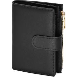 GAEKEAO Small Wallets for Women Leather RFID Blocking Bifold Zipper Pocket Wallet Card Case Purse with ID Window (Type 1 Black)