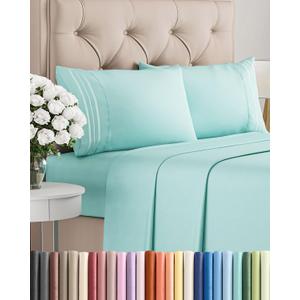 Queen Size 4 Piece Sheet Set - Comfy Breathable & Cooling Sheets - Hotel Luxury Bed Sheets for Women & Men - Deep Pockets, Easy-Fit, Extra Soft & Wrinkle Free Sheets - Spa Blue Oeko-Tex Bed Sheet Set