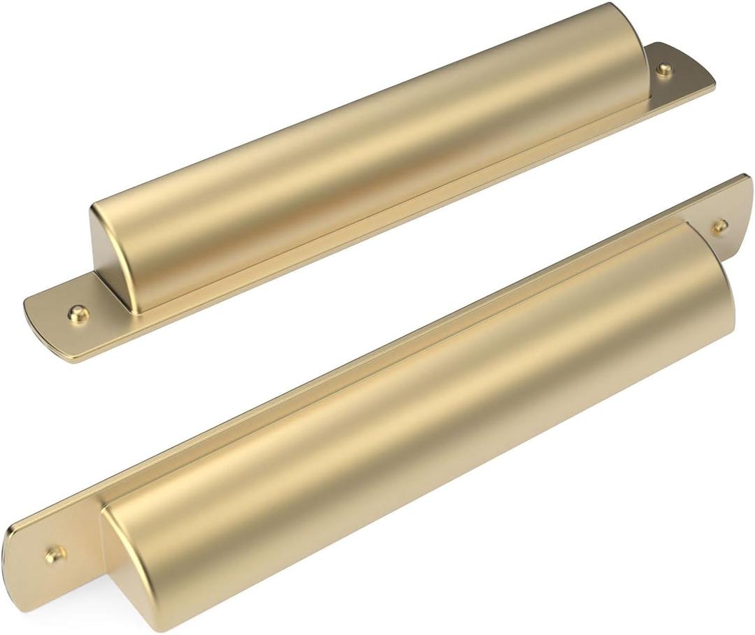 Asidrama 10 Pack 5 Inch(128mm) Brushed Brass Kitchen Cabinet Handles, Gold Cabinet Cup Pulls Kitchen Cabinet Hardware for Cupboard Drawer Pulls (5" Hole Center)