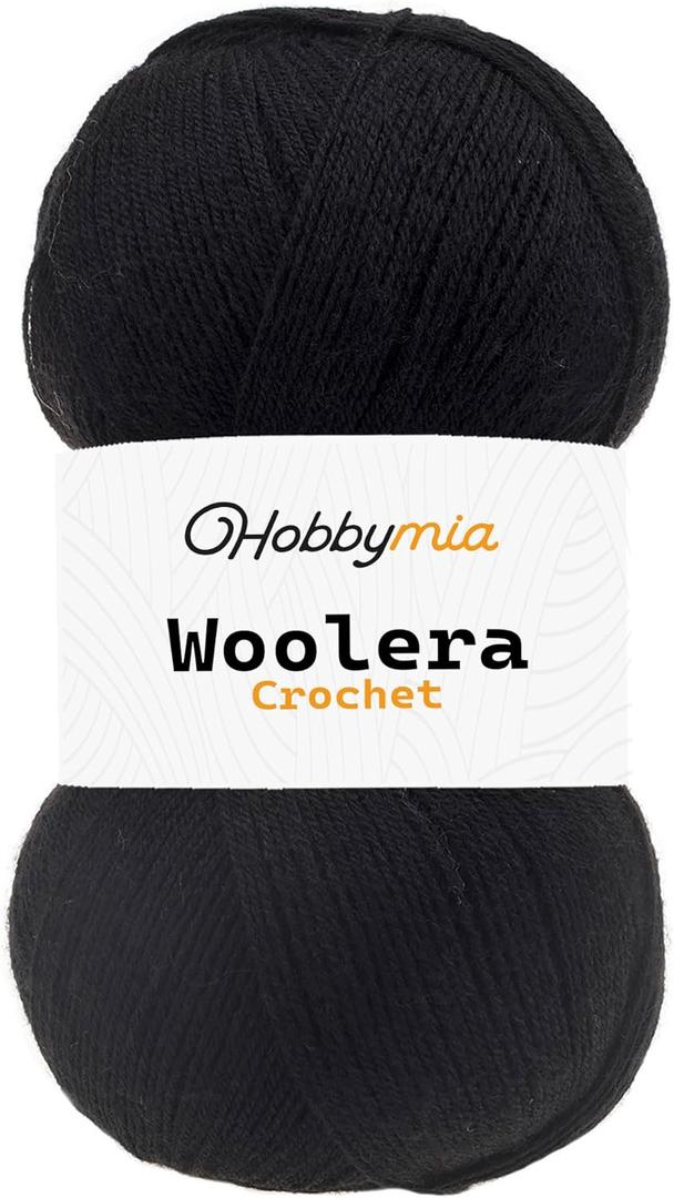 Woolera Crochet Wool Blend Yarn  Superfine Lace Yarn for Crochet & Knitting  100g / 623yds  75% Acrylic 25% Wool  Fingering & Fine Lightweight Yarn (Black, 1 Skein)