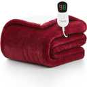 Homemate Heated Blanket Electric Throw - 50"x60" Heating Blanket Throw 1/2/4/6/8 Hours Auto-off 10 Heat Level Heat Blanket Over-heat Protection Flannel Sherpa Heater Blanket Electric ETL Certification (Ruby Red)