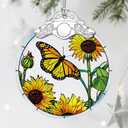 2 x Butterfly & Sunflower Stained Glass Ornament, Christmas Ornaments, Christmas Tree Decorations, Holiday Decor, Holiday Present, Butterfly Themed Gifts, Gift Ideas & Xmas Gifts
