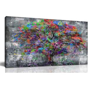 ZHAOSHOP Tree Wall Art Decor - Graffiti Pictures for Living Room - Large Canvas Wall Decor for Bedroom Ready to Hang Size 40"x 20" (40L" x 20W", Gray)