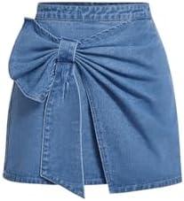 Floerns Women's Plus Size High Waist Denim Skirt Wrap Front Bow Bodycon Mini Skirt L