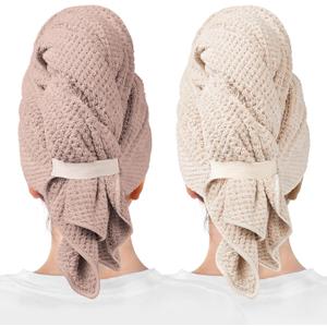 ROLSHOL 2 Packs Large Microfiber Hair Towels for Women, Super Absorbent & Quick Dry Hair Towel Wrap for Curly Hair Long & Short Hair- Anti-Frizz Hair Turbans for Wet Hair (Mauve & Clay)